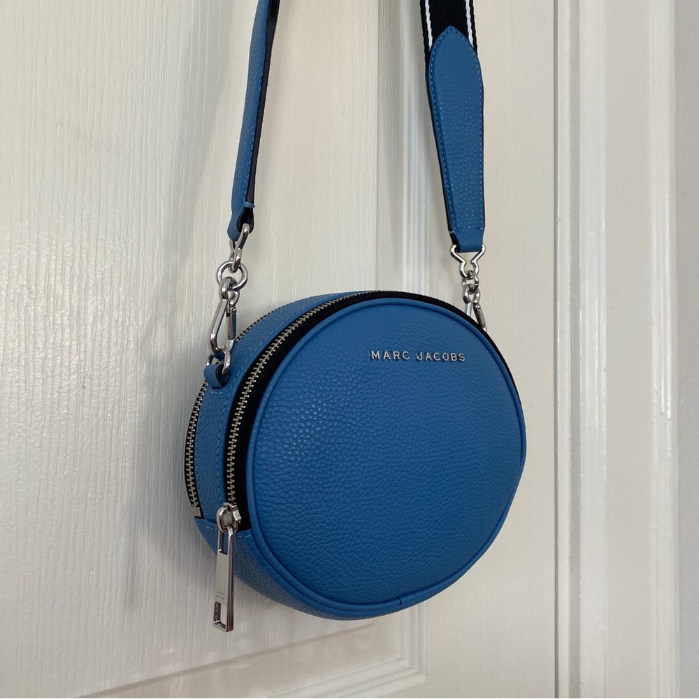 $295 Marc Jacobs The Rewind Blue Pebble Leather Adjustable Strap Crossbody Bag